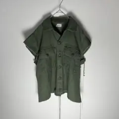 ボロ加工 ミリタリー 半袖シャツ 2ポケット付 ショルダーエンブレム F