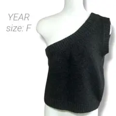 【イヤー】✨美品✨ノースリーブワンショルニット F ダークグレー ウール混 厚手