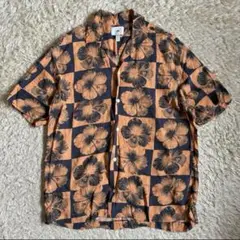 H&M オープンカラーシャツ　半袖　開襟　アロハ　オレンジ　花柄　総柄