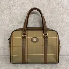 極 美品 バーバリーズ ノバチェック レザー ボストン ハンドバッグ ブラウン