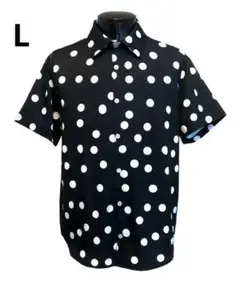 L ドット柄 シャツ 半袖 黒 水玉 メンズ 柄シャツ ブラック ピエロ ロック