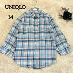 【ユニクロ】UNIQLO コットンネルシャツ チェック柄 M