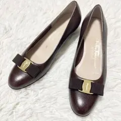 Salvatore Ferragamo リザード柄 ヴァラ ブラウン サイズ9