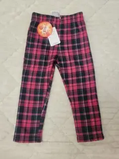 新品未使用　95サイズ　 ピンク系チェック柄ロングパンツ　裏起毛