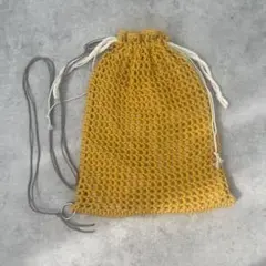 【現品】編み物　ハンドメイド ナップサック マスタード