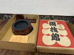 【昭和レトロ・国技館お土産品】ケヤキ灰皿セット　マッチスタンド　パイプ置き付