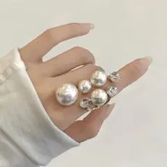 パール ゴールド リング ボリュームリング フリーサイズ 大粒パール
