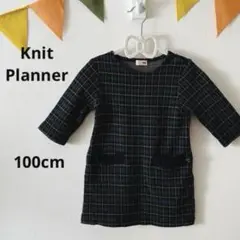 〈キッズ 100〉Knit Planner 七分袖ワンピース チェック柄