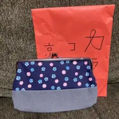 未使用 カランコロン京都 がま口ポーチ 飴柄 毬柄 ネイビー
