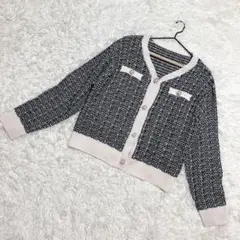 Alotta✨良品　ニットツイードカーディガン　クラシカル　ブラック　（M）