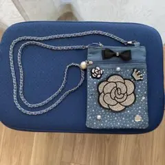 デニム ビジュー装飾 スマホショルダーバッグ