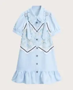 美品　LA POMME petit メッシュステッチシャツワンピース　ガーリー