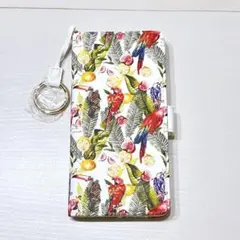 iPhone12 Pro Max 手帳型 ケース 鳥柄 ホワイト ストラップ