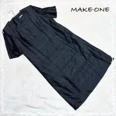 【MAKE·ONE】 絹100% ワンピース 半袖 ロング丈 レトロ ブラック