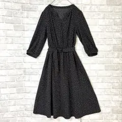 デビュードフィオレ ロングフレアワンピース M ブラック 美品 ドット Aライン