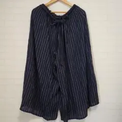 ストライプ ガウチョパンツ ダークブルー