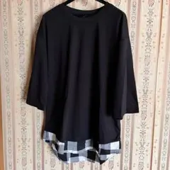SHEIN 黒/チェック ロング丈Tシャツ Sサイズ