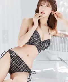 Sugar ツイードプリント バッククロスリボン クロスビキニ