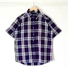 【美品】カンゴール メンズ 半袖 チェック シャツ L ネイビー 紺 夏服 古着