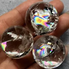 【数量限定！虹入り！3個セット】天然石　アイリスクォーツ　水晶　丸玉　2