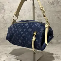 美品 ラシット ワンショルダー アクセサリーポーチ ナイロン レザー ネイビー