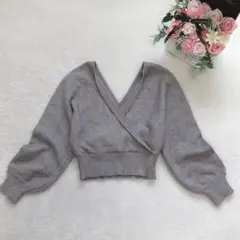 ヴァニティーフェイス 長袖カシュクールニット レディース トップス 無地 可愛い
