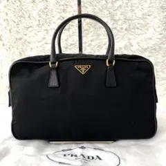 プラダ ミニボストン ナイロン サフィアーノレザー ゴールド金具 ブラック