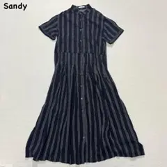 t1858 【サンディー】　ロングシャツワンピース　ストライプ　半袖　黒