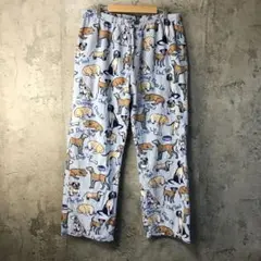 Y5482古着　柄パンツ　パジャマパンツ　水色　90s Y2K