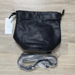 【russet】ソフトレザー巾着ショルダーバッグ Black