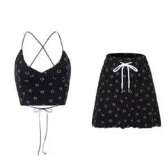 MINJIENA バックレス トップス ミニスカート 黒 セットアップ　韓国