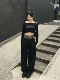 ダブルウエストレオパードデニムパンツ emmy トライフル 新品未使用
