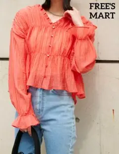 フリーズマート　シャーリングシアーブラウス　サーモンピンク　長袖　Fサイズ　美品