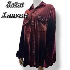 希少 Saint Laurent ベロア ブリーチシャツ レッド L 7376