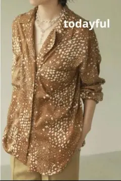 【Todayful】 Satin Dot Shirt キャメル　フリーサイズ
