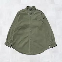 古着 90s vintage ラルフローレン 刺繍ロゴ BDシャツ オリーブ M