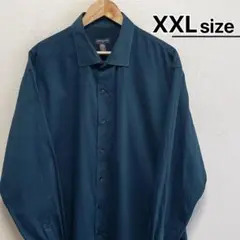 USA古着　長袖シャツ　XXL　ダークグリーン　ストライプ　VAN HEUSEN