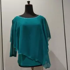 青緑色（ティール色）シフォンケープ 付きダンスティシャツ⑬