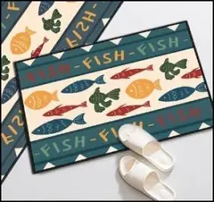 滑り止め付き 玄関 魚柄 ラグ 浴室 40×60 マット キッチン
