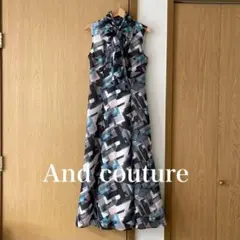 And couture ジオメトリック柄 ボウタイ付きワンピース