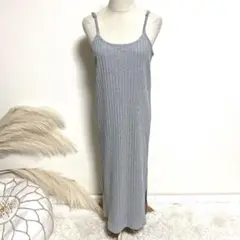 セブンデイズサンデイ グレー リブ編み キャミワンピース M ロングワンピ