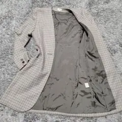 【美品】フォクシー ノーカラー ロングコート チェック 1B サイズ40