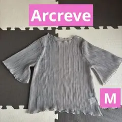 Arcreve シースルートップス　5分袖　半袖　グレージュ　Mサイズ