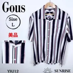 ★美品★ Gous ストライプ 半袖シャツ 白 ネイビー レッド Lサイズ