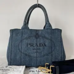 【美品】プラダ カナパS トートバッグ デニム 三角ロゴ ブルー 1BG439
