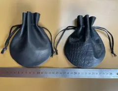 巾着袋 本革ブラック ハンドメイド 2個セット