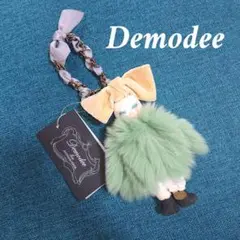 DEMODEE デモデ チャーム ミンク ファー リボン グリーン バッグ