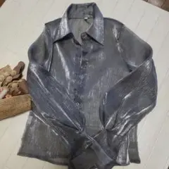 光沢シルバーラメシアー長袖シャツ 新品 未使用 格安♪