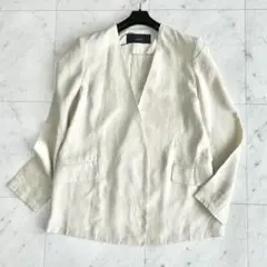 新品　Liesse リエス　ジャケット　ノーカラー 麻　リネン　ベージュ　3