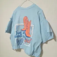 古着リメイクTシャツシャツ　バックプリント　水色